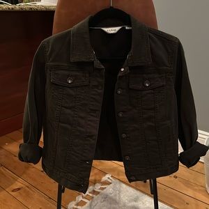LL Bean Olive Green Denim Cropped Jacket
